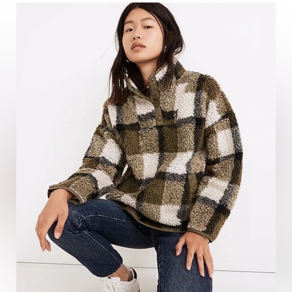 Fleece plaid Madewell pull over